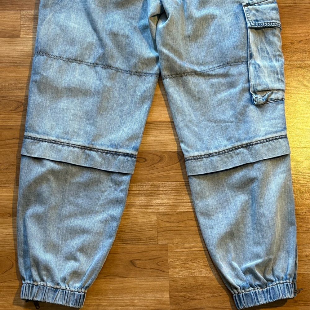 POL Multi Cargo Pocket Drawstring Waist Baggy Denim Joggers Women’s Large - Picture 10 of 15
